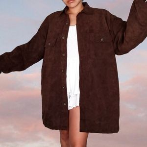 Brown suede oversized jacket with quilted interior